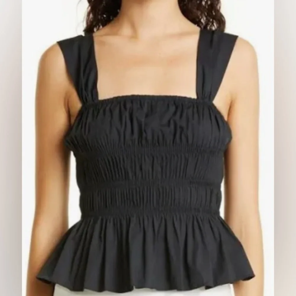 STAUD Black Smocked Peplum Top - Picture 1 of 4